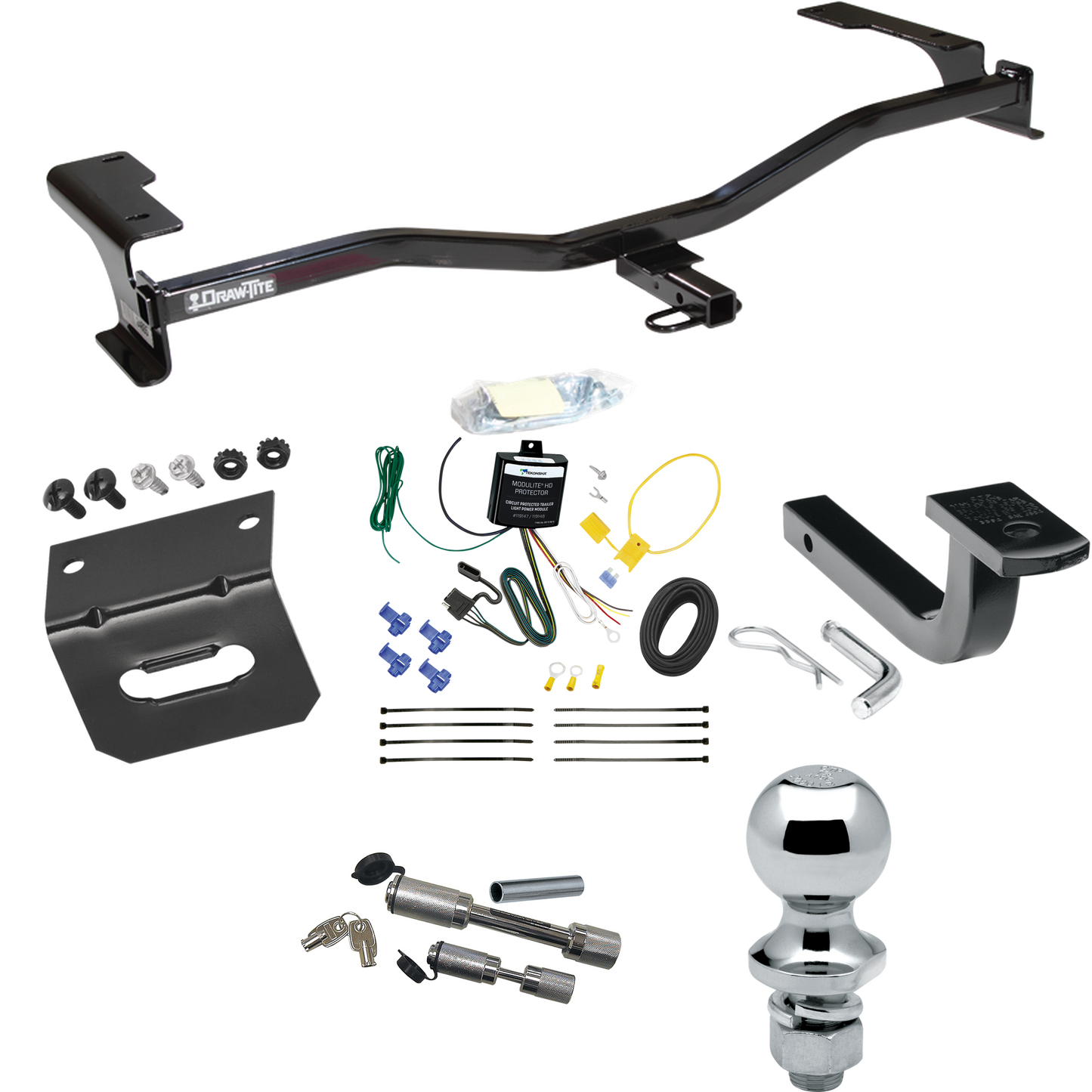 Fits 2010-2011 Mercury Milan Trailer Hitch Tow PKG w/ 4-Flat Wiring Harness + Draw-Bar + 1-7/8" Ball + Wiring Bracket + Dual Hitch & Coupler Locks By Draw-Tite