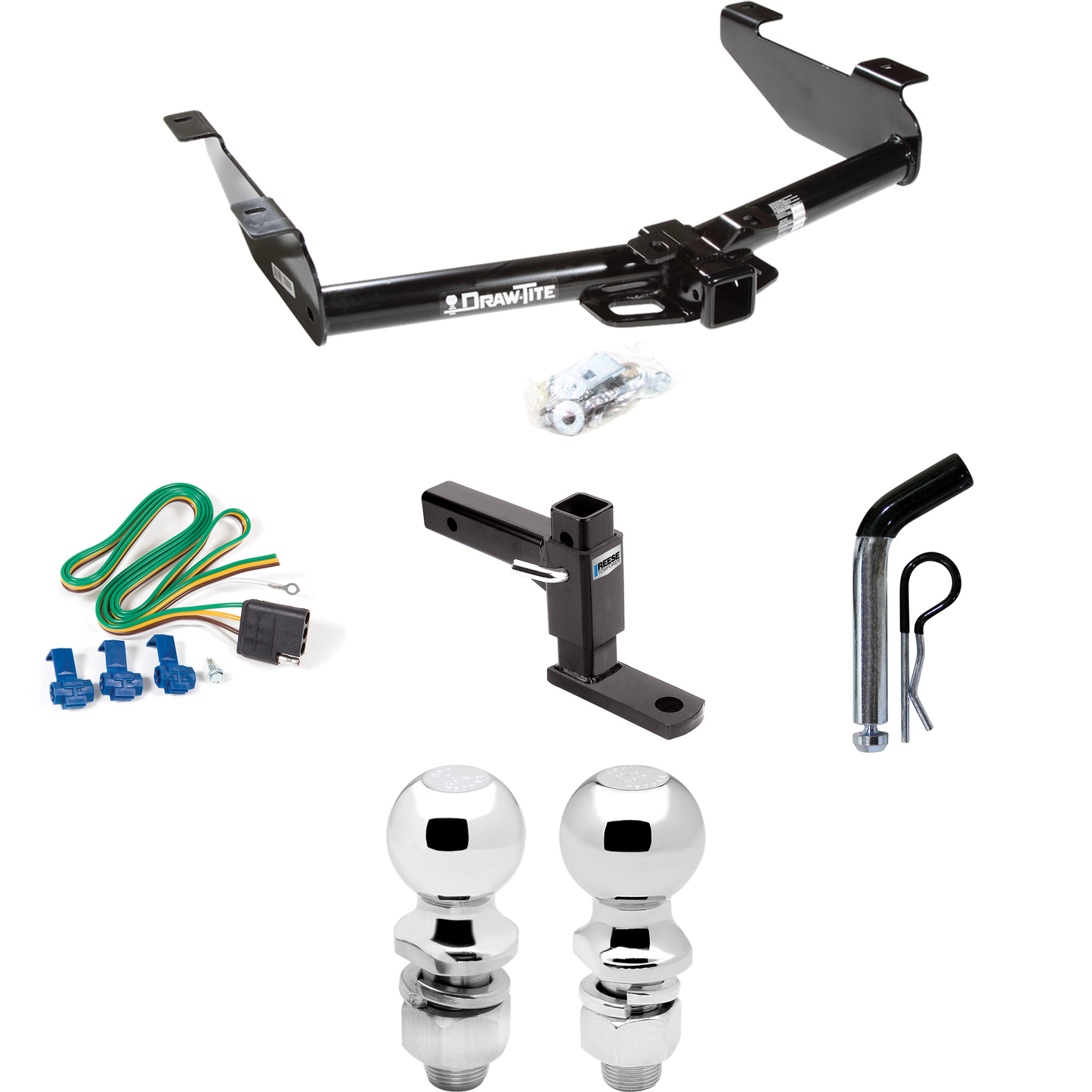 Fits 2001-2002 GMC Sierra 3500 Trailer Hitch Tow PKG w/ 4-Flat Wiring + Adjustable Drop Rise Ball Mount + Pin/Clip + 2" Ball + 2-5/16" Ball By Draw-Tite