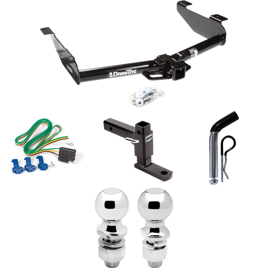 Fits 2001-2002 GMC Sierra 3500 Trailer Hitch Tow PKG w/ 4-Flat Wiring + Adjustable Drop Rise Ball Mount + Pin/Clip + 2" Ball + 2-5/16" Ball By Draw-Tite