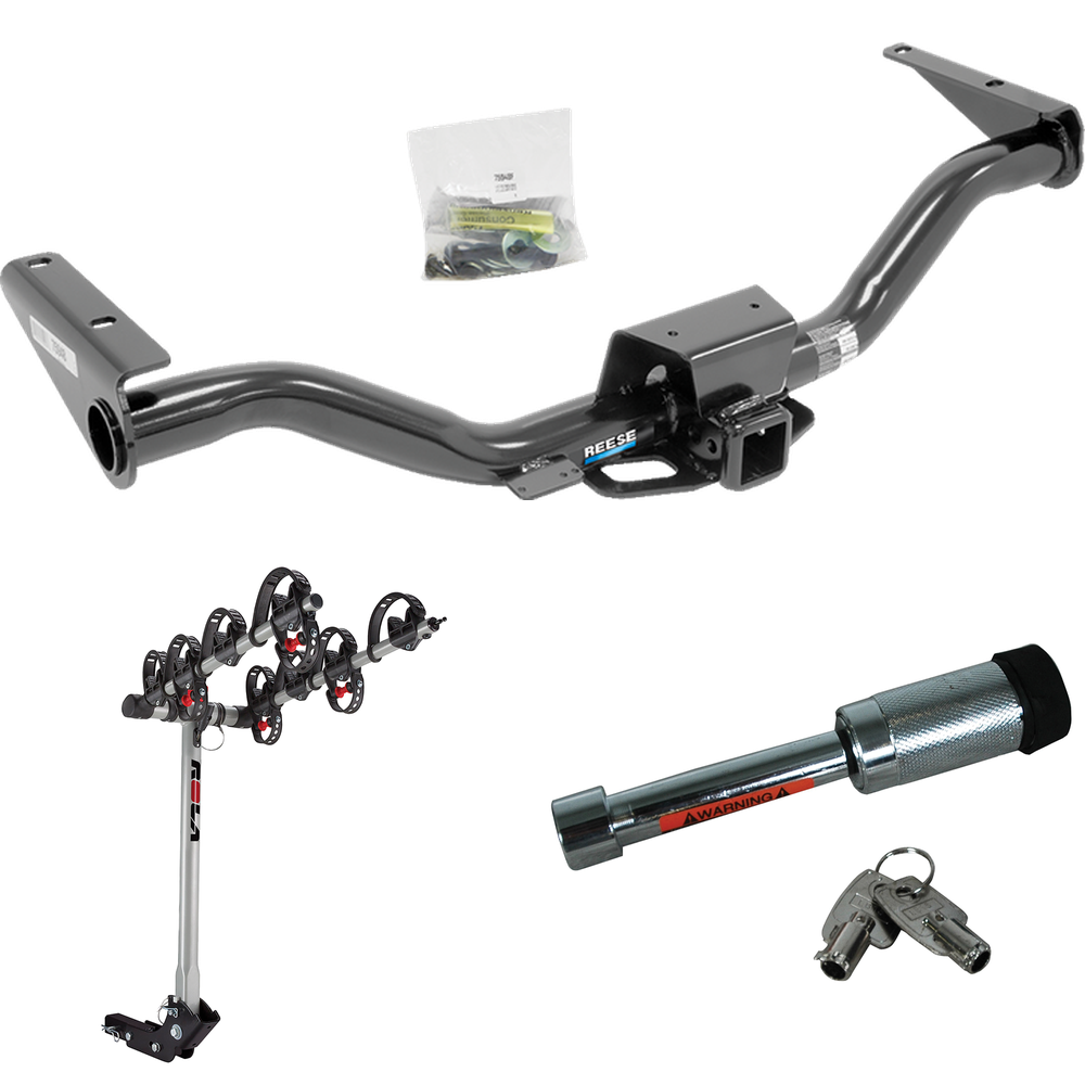 Fits 2015-2022 Chevrolet Colorado Trailer Hitch Tow PKG w/ 4 Bike Carrier Rack + Hitch Lock By Reese Towpower