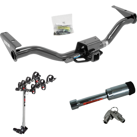 Fits 2015-2022 Chevrolet Colorado Trailer Hitch Tow PKG w/ 4 Bike Carrier Rack + Hitch Lock By Reese Towpower