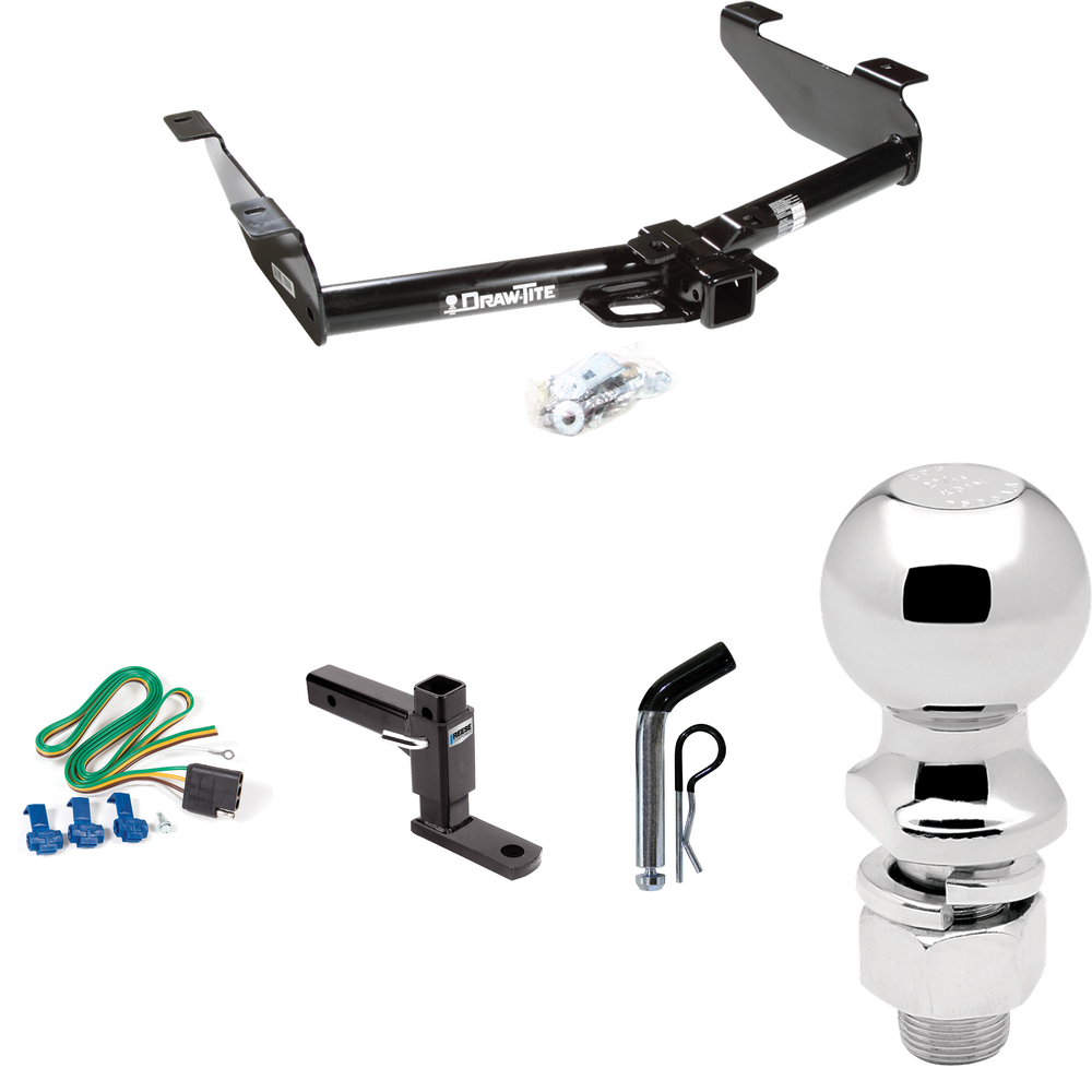 Fits 2001-2002 GMC Sierra 2500 HD Trailer Hitch Tow PKG w/ 4-Flat Wiring + Adjustable Drop Rise Ball Mount + Pin/Clip + 2-5/16" Ball By Draw-Tite