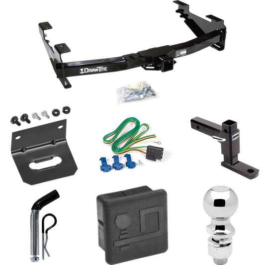 Fits 2003-2007 GMC Sierra 3500 Trailer Hitch Tow PKG w/ 4-Flat Wiring + Adjustable Drop Rise Ball Mount + Pin/Clip + 2-5/16" Ball + Wiring Bracket + Hitch Cover (For (Classic) Models) By Draw-Tite