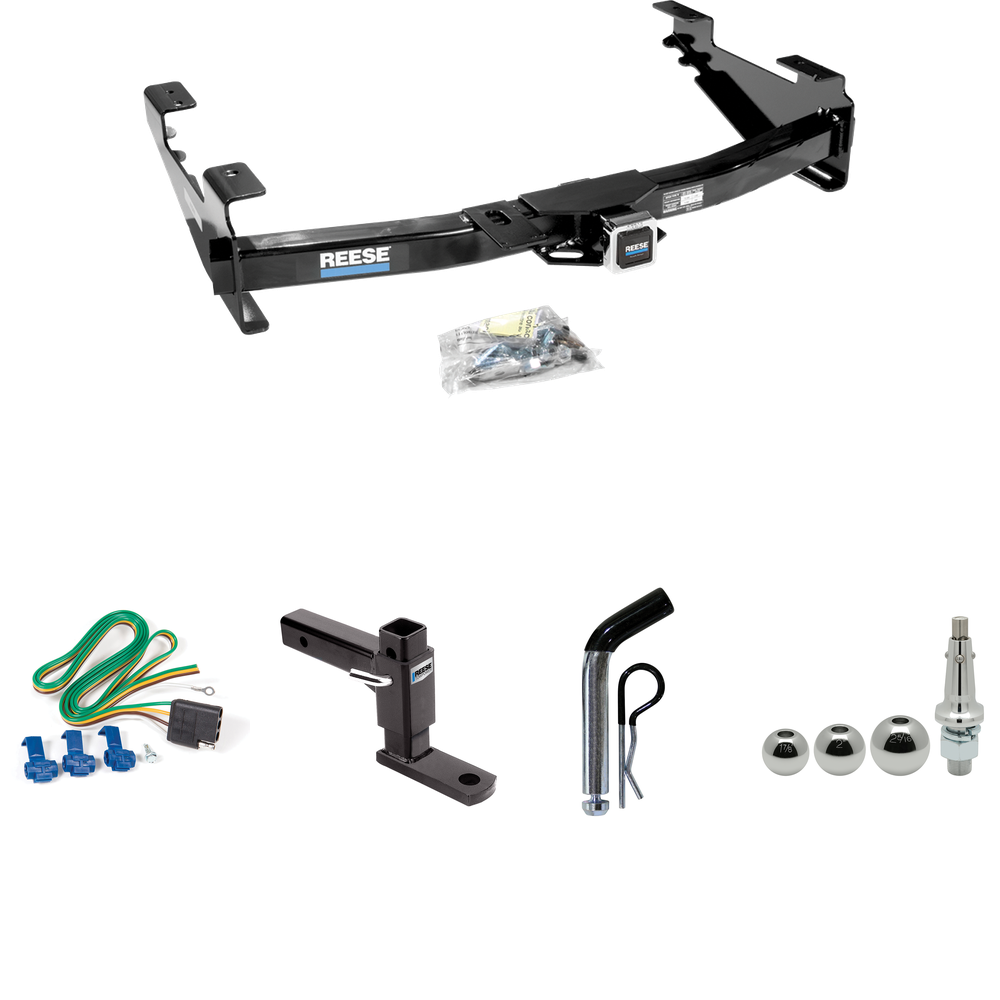 Fits 2003-2007 Chevrolet Silverado 3500 Trailer Hitch Tow PKG w/ 4-Flat Wiring + Adjustable Drop Rise Ball Mount + Pin/Clip + Inerchangeable 1-7/8" & 2" & 2-5/16" Balls (For (Classic) Models) By Reese Towpower