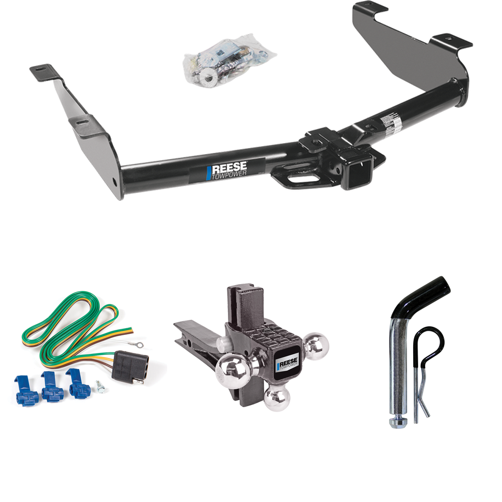 Fits 2001-2002 GMC Sierra 3500 Trailer Hitch Tow PKG w/ 4-Flat Wiring + Adjustable Drop Rise Triple Ball Ball Mount 1-7/8" & 2" & 2-5/16" Trailer Balls + Pin/Clip By Reese Towpower