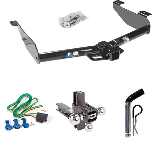 Fits 2001-2002 GMC Sierra 3500 Trailer Hitch Tow PKG w/ 4-Flat Wiring + Adjustable Drop Rise Triple Ball Ball Mount 1-7/8" & 2" & 2-5/16" Trailer Balls + Pin/Clip By Reese Towpower