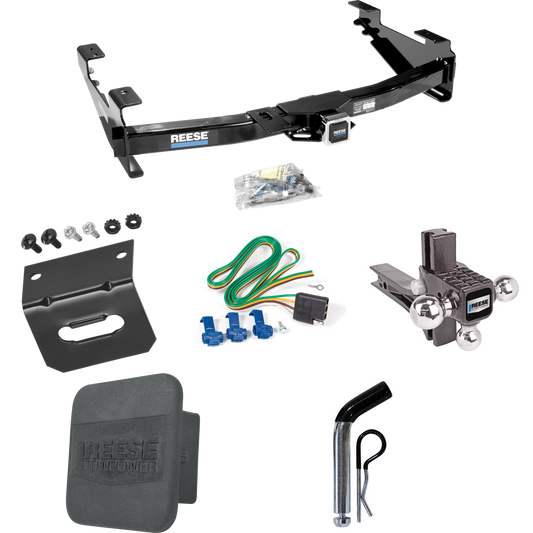 Fits 2003-2007 Chevrolet Silverado 2500 HD Trailer Hitch Tow PKG w/ 4-Flat Wiring + Adjustable Drop Rise Triple Ball Ball Mount 1-7/8" & 2" & 2-5/16" Trailer Balls + Pin/Clip + Wiring Bracket + Hitch Cover (For (Classic) Models) By Reese Towpower