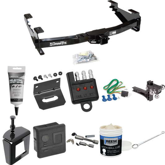 Fits 2003-2007 Chevrolet Silverado 3500 Trailer Hitch Tow PKG w/ 4-Flat Wiring + Adjustable Drop Rise Triple Ball Ball Mount 1-7/8" & 2" & 2-5/16" Trailer Balls + Wiring Bracket + Hitch Cover + Dual Hitch & Coupler Locks + Wiring Tester + Ball Lube +