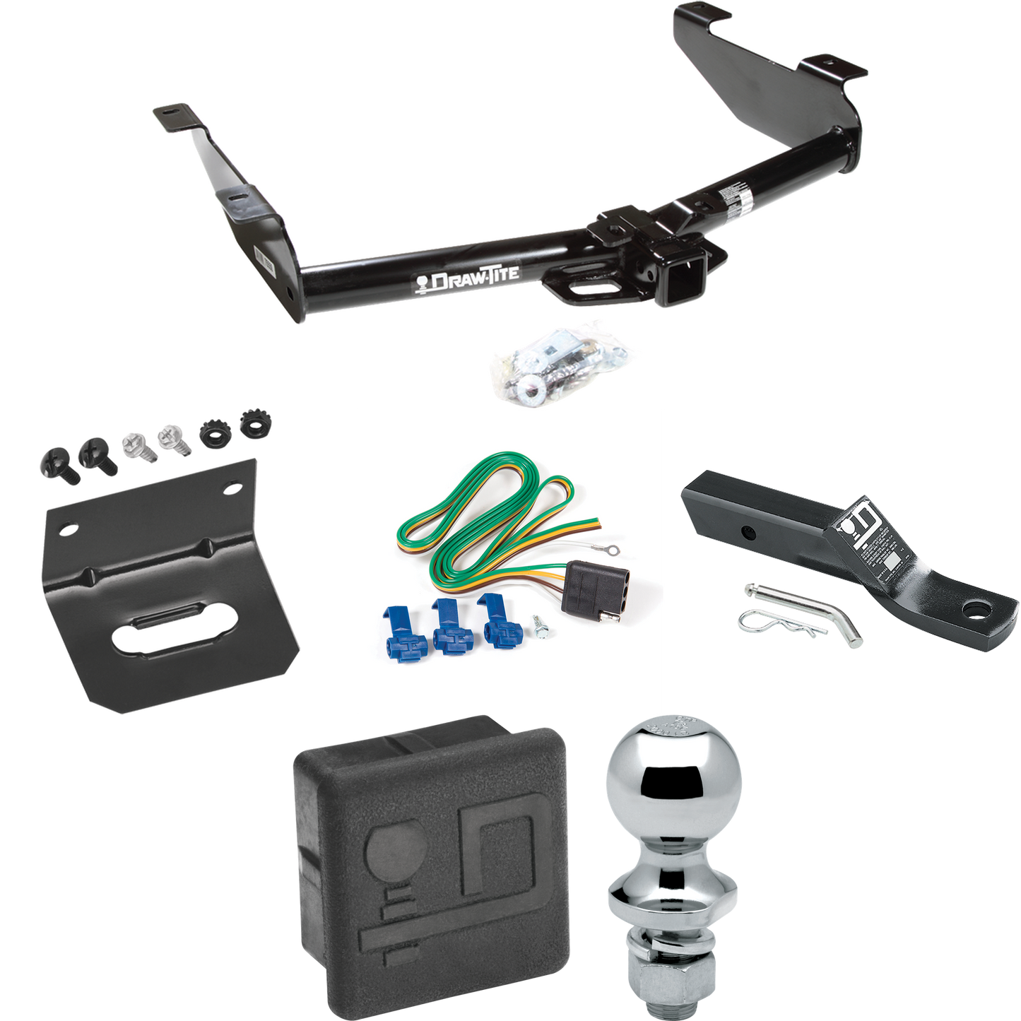 Fits 2001-2002 Chevrolet Silverado 3500 Trailer Hitch Tow PKG w/ 4-Flat Wiring + Ball Mount w/ 2" Drop + 1-7/8" Ball + Wiring Bracket + Hitch Cover By Draw-Tite