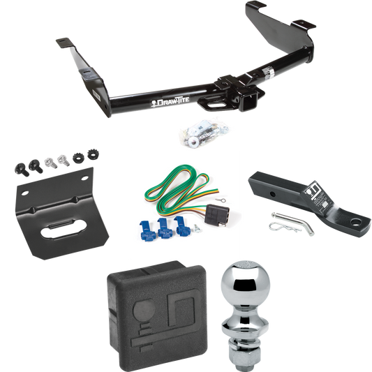 Fits 2001-2002 Chevrolet Silverado 3500 Trailer Hitch Tow PKG w/ 4-Flat Wiring + Ball Mount w/ 2" Drop + 1-7/8" Ball + Wiring Bracket + Hitch Cover By Draw-Tite