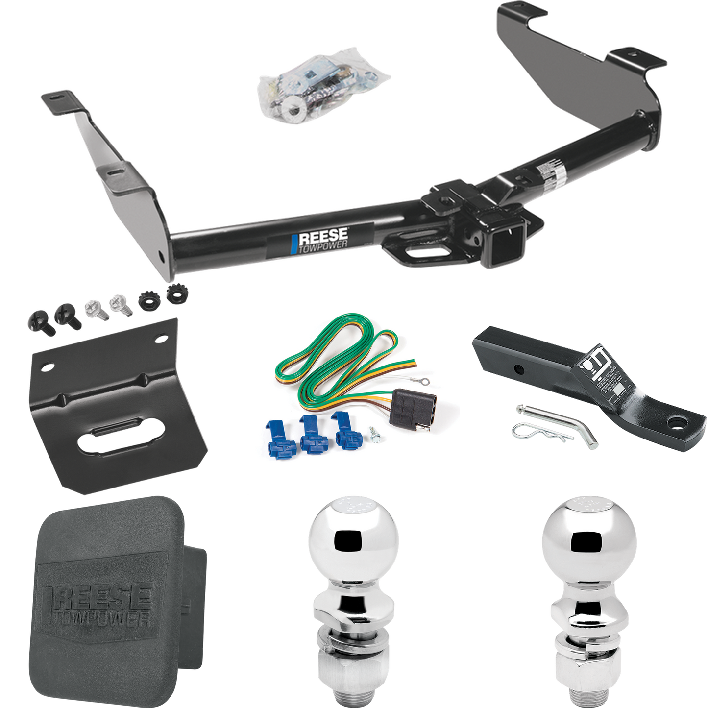 Fits 2003-2007 Chevrolet Silverado 2500 HD Trailer Hitch Tow PKG w/ 4-Flat Wiring + Ball Mount w/ 2" Drop + 2" Ball + 2-5/16" Ball + Wiring Bracket + Hitch Cover (For (Classic) Models) By Reese Towpower