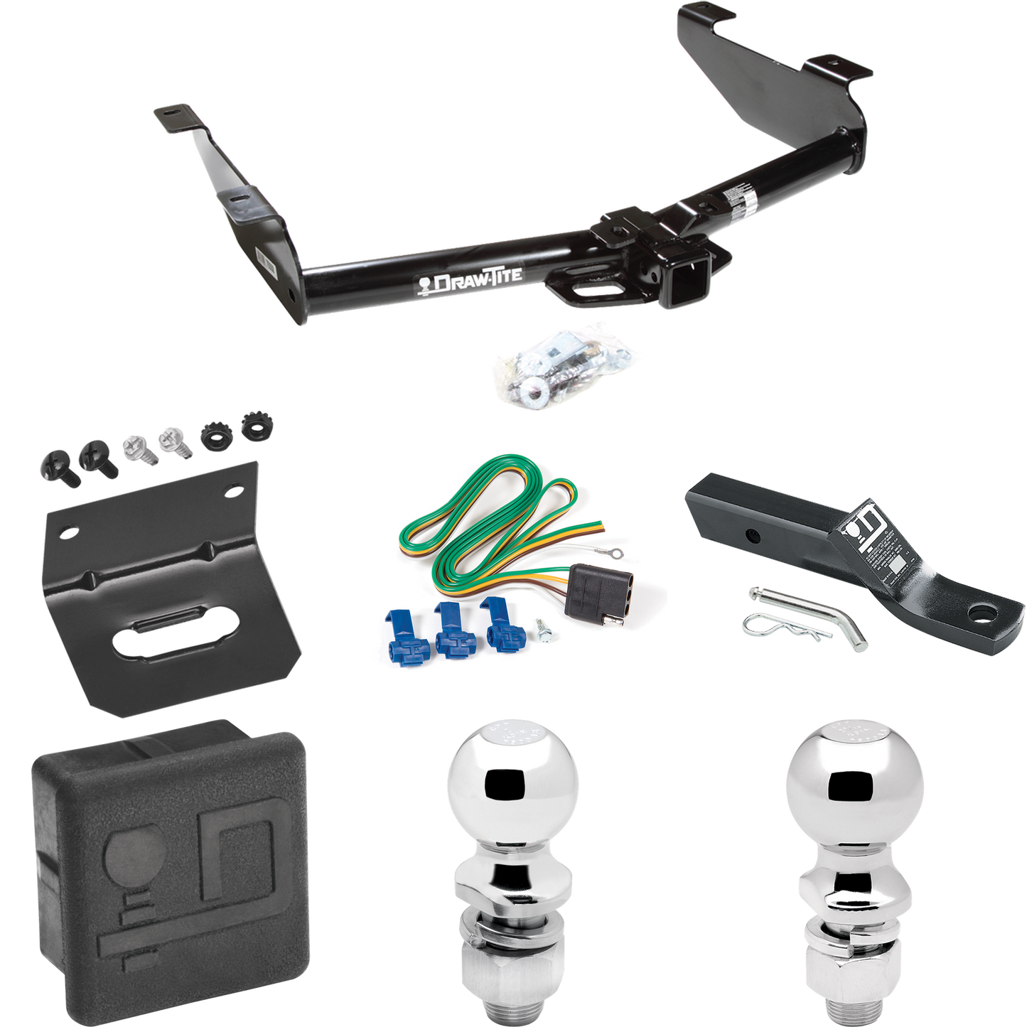 Fits 2003-2007 GMC Sierra 2500 HD Trailer Hitch Tow PKG w/ 4-Flat Wiring + Ball Mount w/ 2" Drop + 2" Ball + 2-5/16" Ball + Wiring Bracket + Hitch Cover (For (Classic) Models) By Draw-Tite