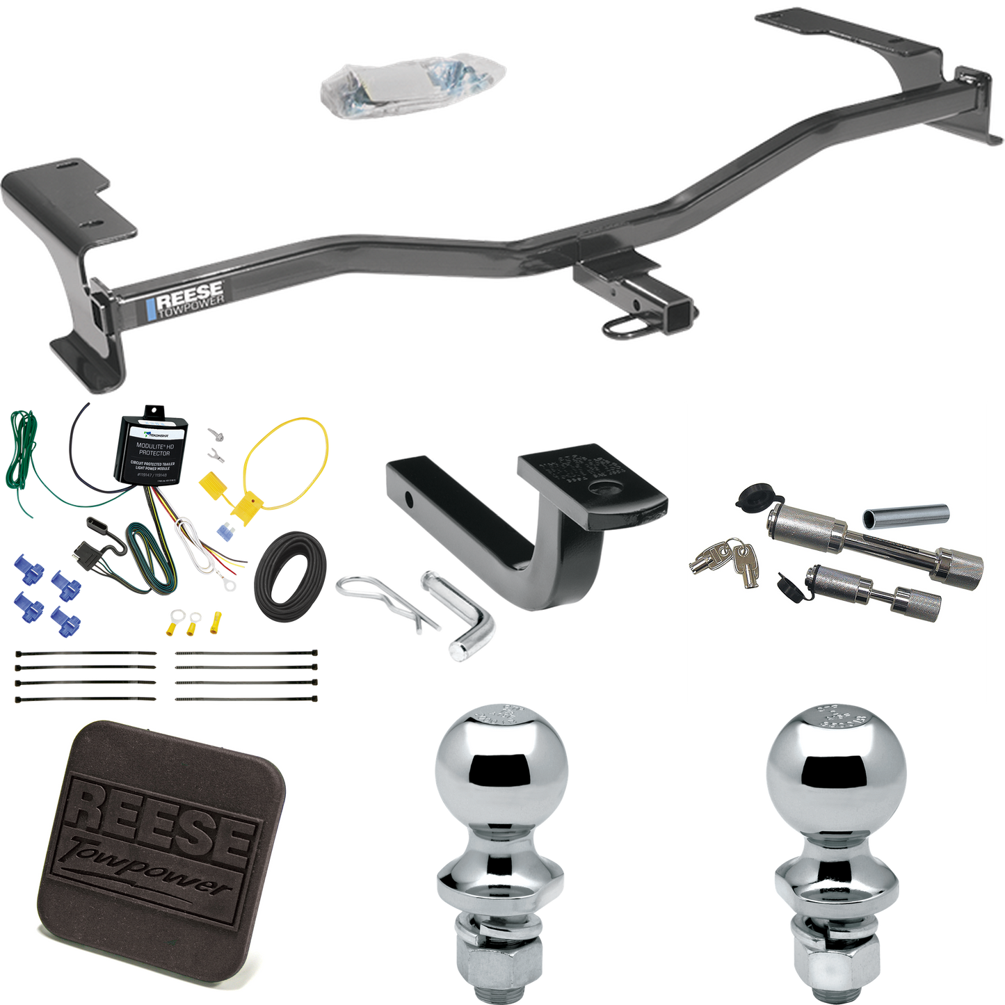 Fits 2010-2012 Lincoln MKZ Trailer Hitch Tow PKG w/ 4-Flat Wiring Harness + Draw-Bar + 1-7/8" + 2" Ball + Hitch Cover + Dual Hitch & Coupler Locks By Reese Towpower