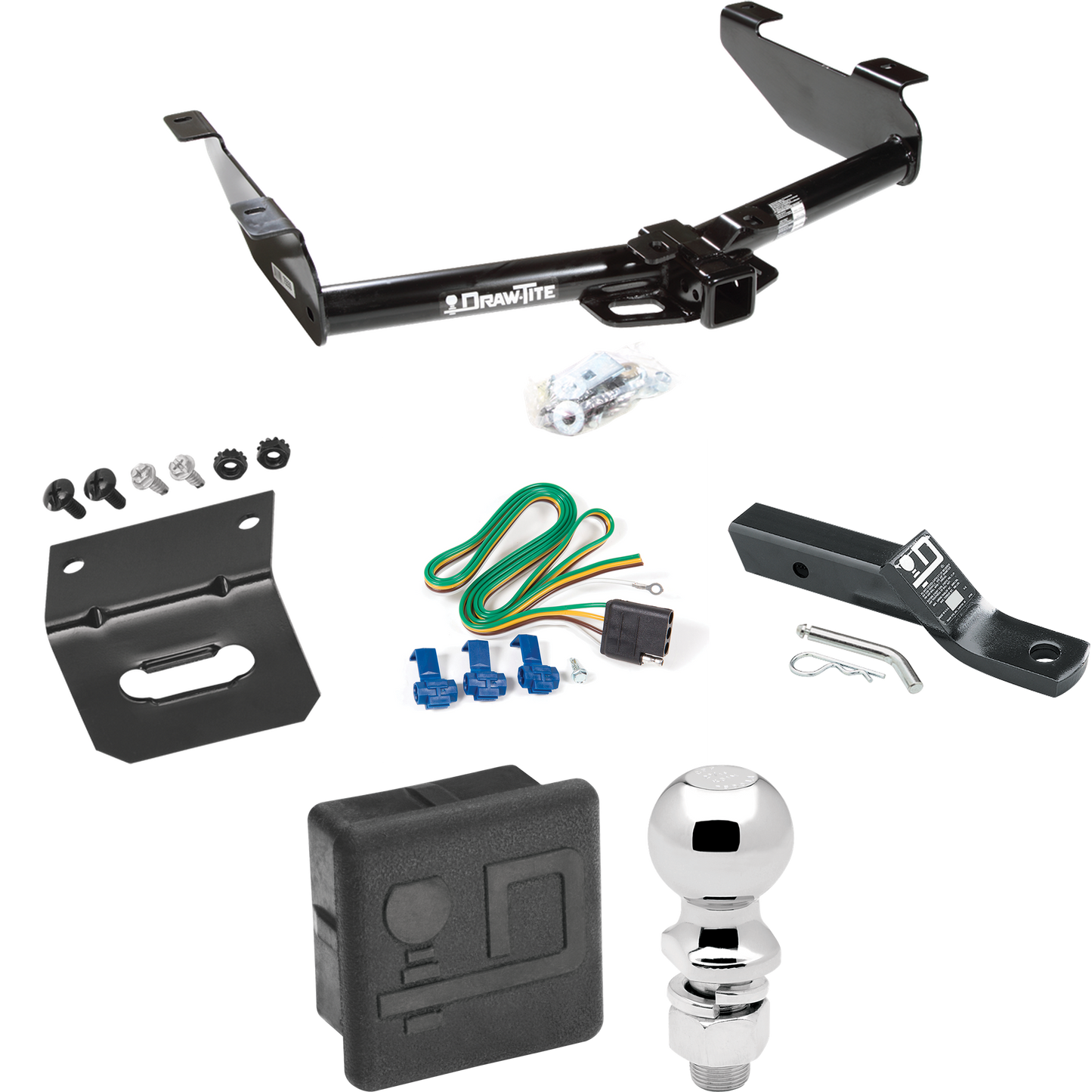 Fits 2003-2007 GMC Sierra 3500 Trailer Hitch Tow PKG w/ 4-Flat Wiring + Ball Mount w/ 2" Drop + 2-5/16" Ball + Wiring Bracket + Hitch Cover (For (Classic) Models) By Draw-Tite