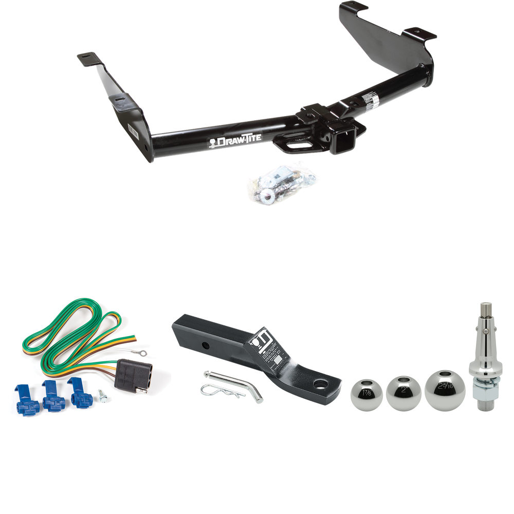 Fits 2001-2002 GMC Sierra 3500 Trailer Hitch Tow PKG w/ 4-Flat Wiring + Ball Mount w/ 2" Drop + Interchangeable Ball 1-7/8" & 2" & 2-5/16" By Draw-Tite