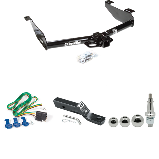 Fits 2001-2002 GMC Sierra 3500 Trailer Hitch Tow PKG w/ 4-Flat Wiring + Ball Mount w/ 2" Drop + Interchangeable Ball 1-7/8" & 2" & 2-5/16" By Draw-Tite