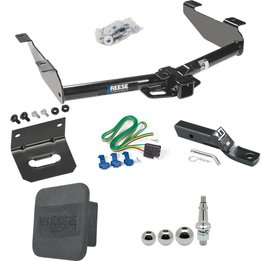 Fits 2003-2007 Chevrolet Silverado 3500 Trailer Hitch Tow PKG w/ 4-Flat Wiring + Ball Mount w/ 2" Drop + Interchangeable Ball 1-7/8" & 2" & 2-5/16" + Wiring Bracket + Hitch Cover (For (Classic) Models) By Reese Towpower