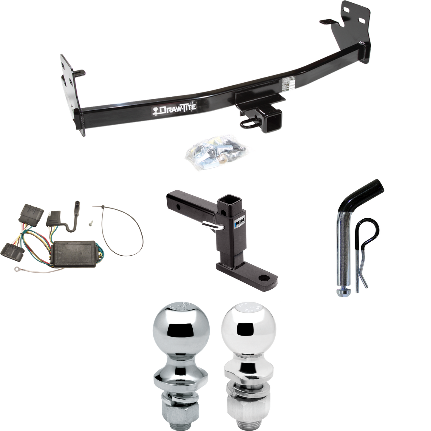 Fits 2006-2006 Isuzu i-350 Trailer Hitch Tow PKG w/ 4-Flat Wiring + Adjustable Drop Rise Ball Mount + Pin/Clip + 2" Ball + 1-7/8" Ball By Draw-Tite