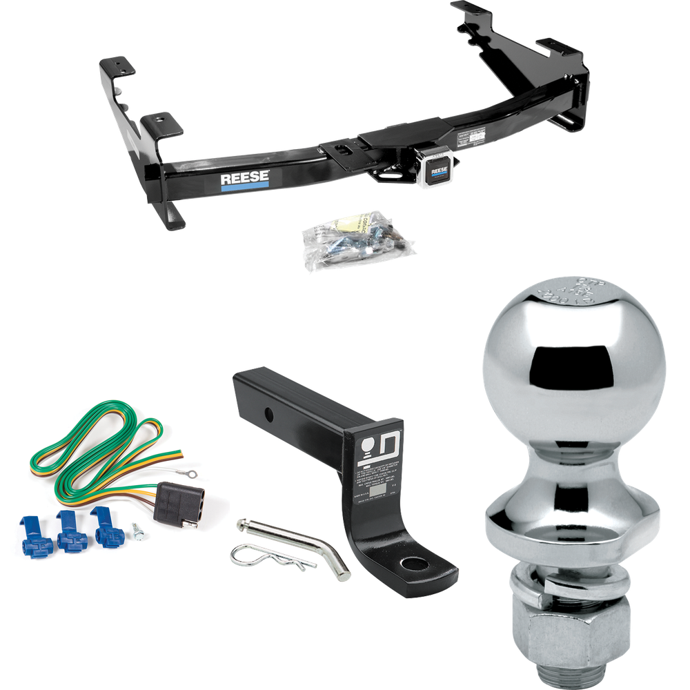 Fits 2003-2007 Chevrolet Silverado 3500 Trailer Hitch Tow PKG w/ 4-Flat Wiring + Ball Mount w/ 4" Drop + 1-7/8" Ball (For (Classic) Models) By Reese Towpower