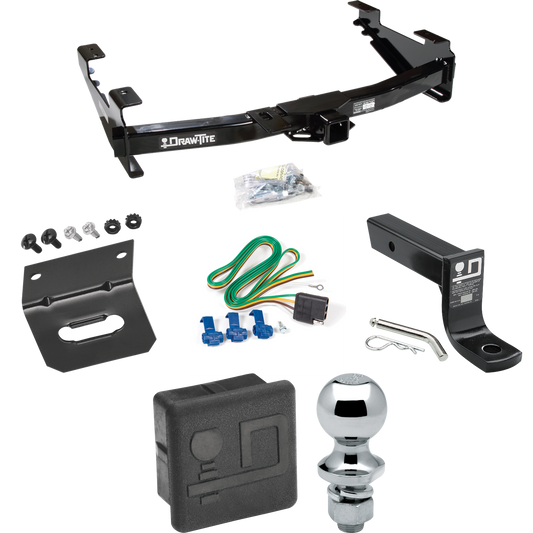 Fits 2003-2007 Chevrolet Silverado 3500 Trailer Hitch Tow PKG w/ 4-Flat Wiring + Ball Mount w/ 4" Drop + 1-7/8" Ball + Wiring Bracket + Hitch Cover (For (Classic) Models) By Draw-Tite