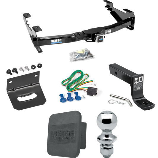 Fits 2003-2007 Chevrolet Silverado 2500 HD Trailer Hitch Tow PKG w/ 4-Flat Wiring + Ball Mount w/ 4" Drop + 1-7/8" Ball + Wiring Bracket + Hitch Cover (For (Classic) Models) By Reese Towpower