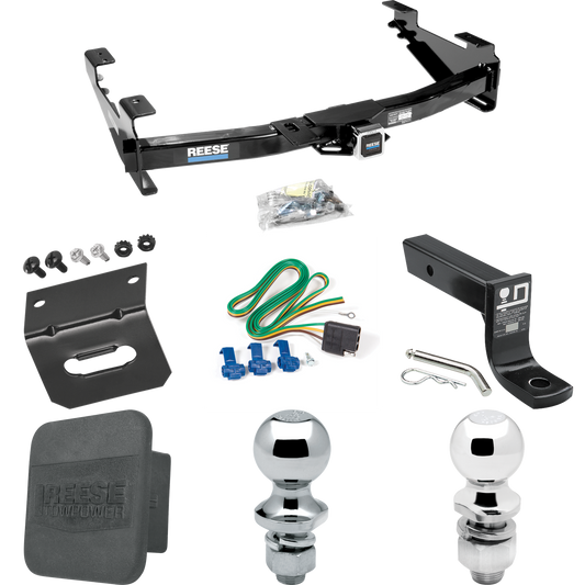 Fits 2003-2007 Chevrolet Silverado 3500 Trailer Hitch Tow PKG w/ 4-Flat Wiring + Ball Mount w/ 4" Drop + 2" Ball + 1-7/8" Ball + Wiring Bracket + Hitch Cover (For (Classic) Models) By Reese Towpower