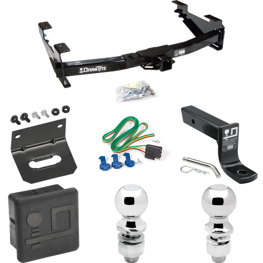 Fits 2003-2007 GMC Sierra 2500 HD Trailer Hitch Tow PKG w/ 4-Flat Wiring + Ball Mount w/ 4" Drop + 2" Ball + 2-5/16" Ball + Wiring Bracket + Hitch Cover (For (Classic) Models) By Draw-Tite