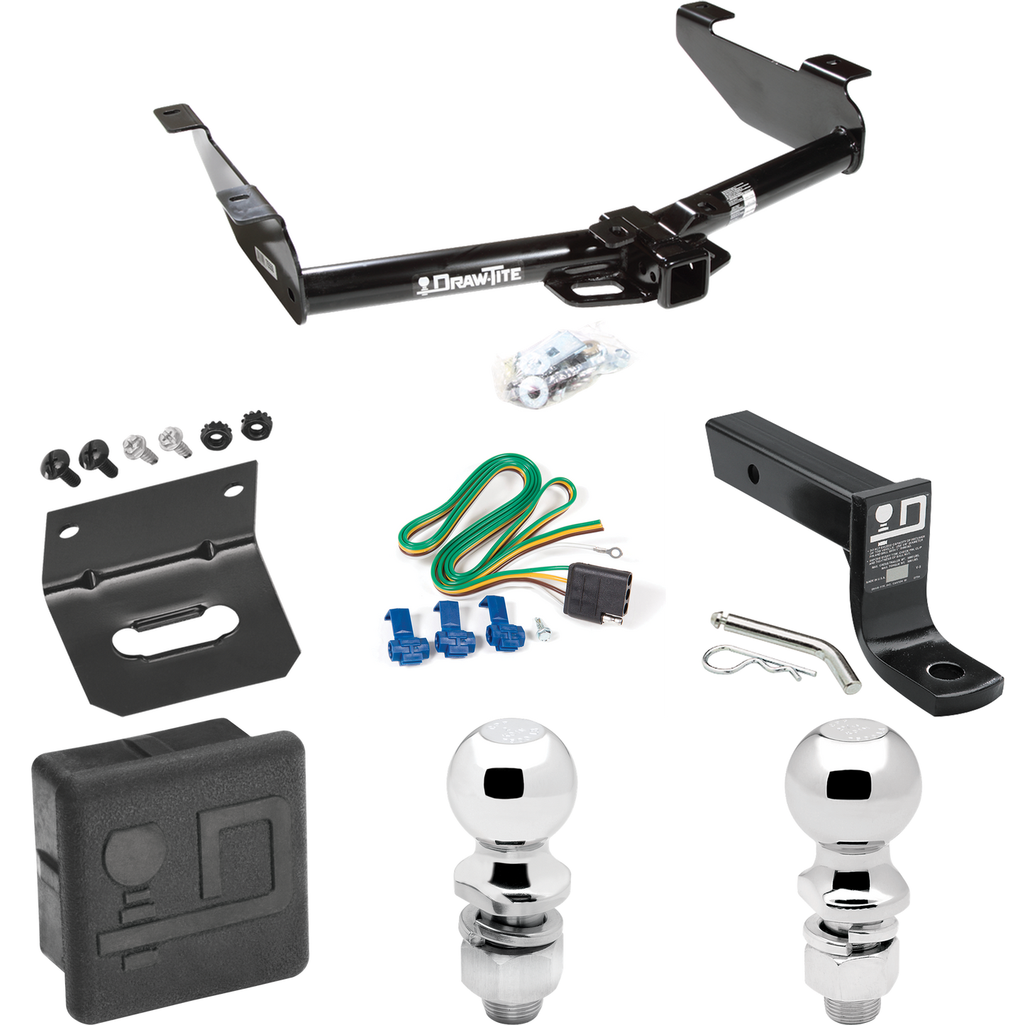 Fits 2001-2002 GMC Sierra 3500 Trailer Hitch Tow PKG w/ 4-Flat Wiring + Ball Mount w/ 4" Drop + 2" Ball + 2-5/16" Ball + Wiring Bracket + Hitch Cover By Draw-Tite