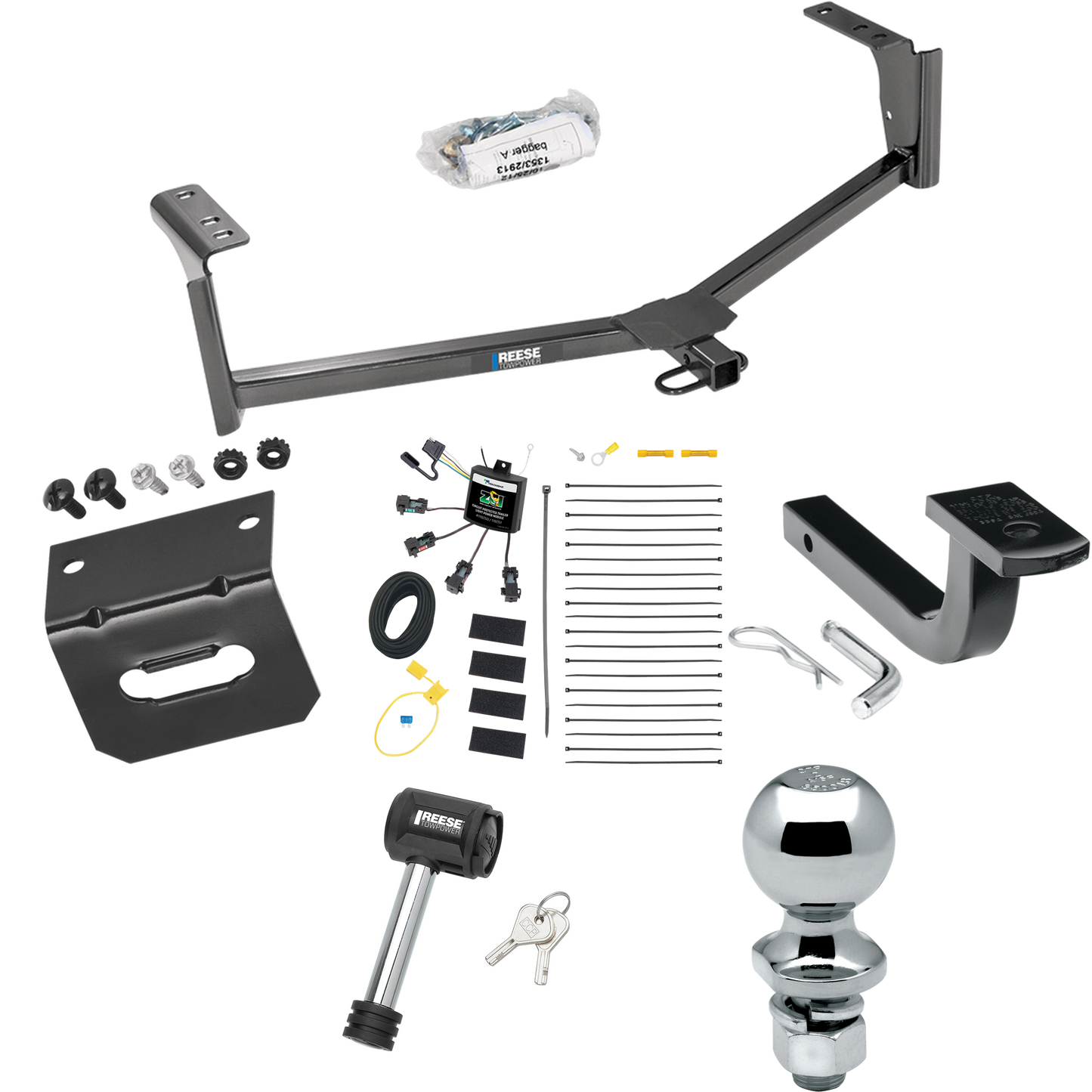 Fits 2013-2020 Lincoln MKZ Trailer Hitch Tow PKG w/ 4-Flat Zero Contact "No Splice" Wiring Harness + Draw-Bar + 2" Ball + Wiring Bracket + Hitch Lock (Excludes: 3.0 Liter Engine Models) By Reese Towpower