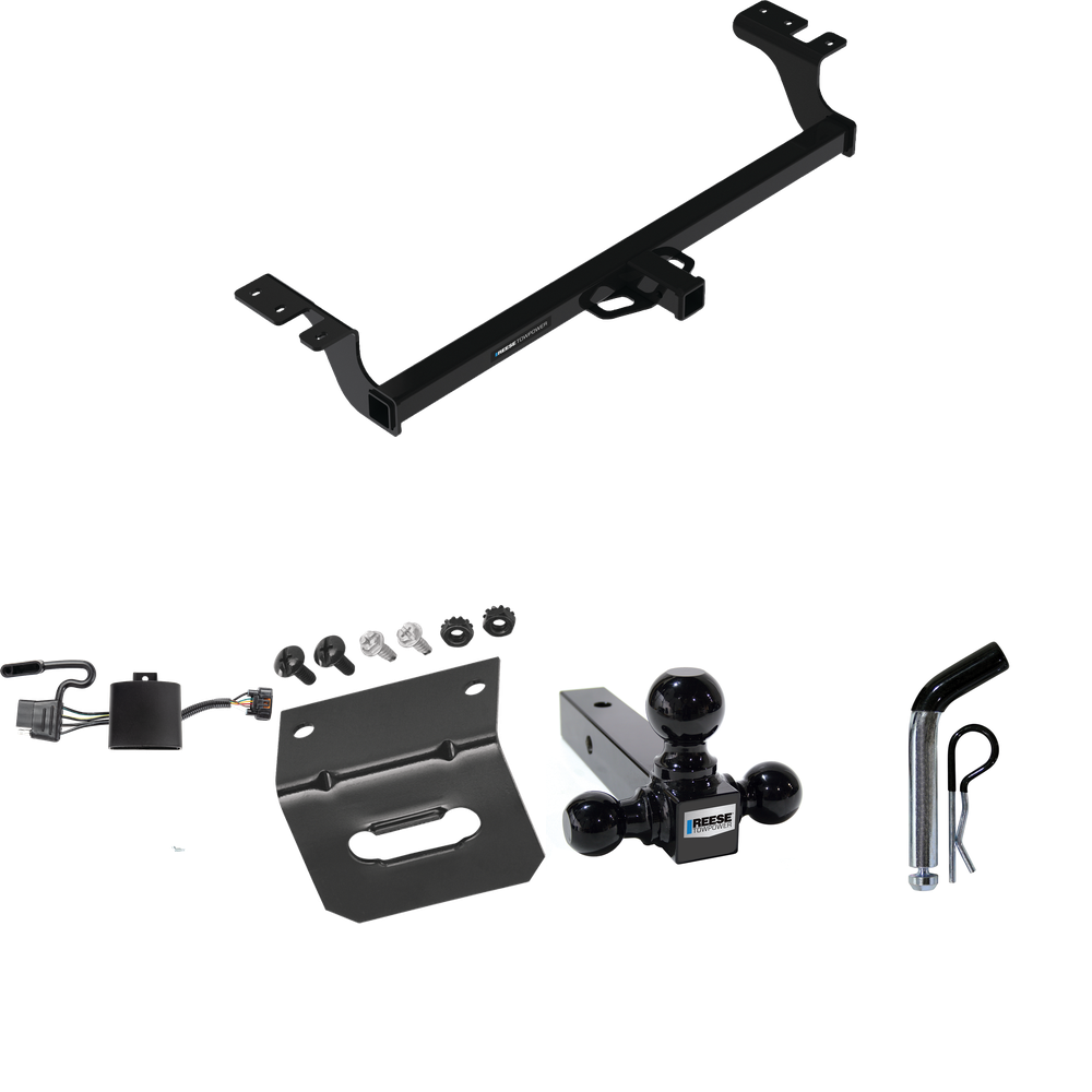 Fits 2022-2023 KIA Carnival Trailer Hitch Tow PKG w/ 4-Flat Wiring Harness + Triple Ball Ball Mount 1-7/8" & 2" & 2-5/16" Trailer Balls + Pin/Clip + Wiring Bracket By Reese Towpower