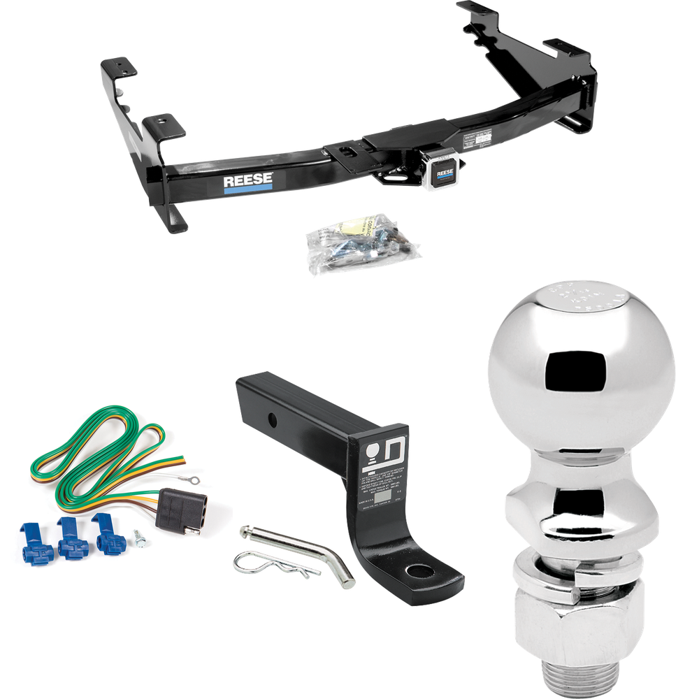 Fits 2001-2002 Chevrolet Silverado 3500 Trailer Hitch Tow PKG w/ 4-Flat Wiring + Ball Mount w/ 4" Drop + 2-5/16" Ball By Reese Towpower