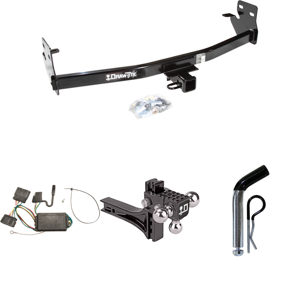 Fits 2007-2008 Isuzu i-370 Trailer Hitch Tow PKG w/ 4-Flat Wiring + Adjustable Drop Rise Triple Ball Ball Mount 1-7/8" & 2" & 2-5/16" Trailer Balls + Pin/Clip By Draw-Tite