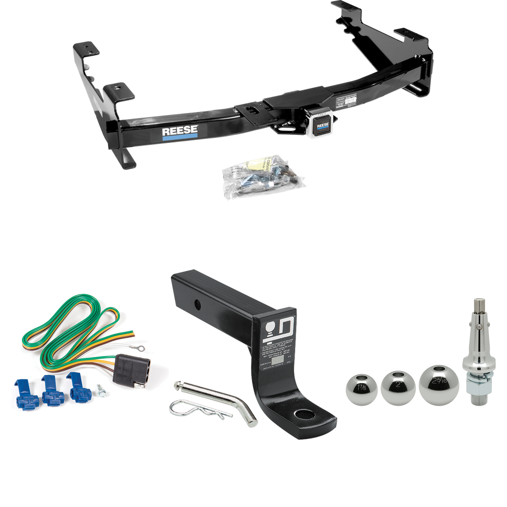 Fits 2003-2007 Chevrolet Silverado 2500 HD Trailer Hitch Tow PKG w/ 4-Flat Wiring + Ball Mount w/ 4" Drop + Interchangeable Ball 1-7/8" & 2" & 2-5/16" (For (Classic) Models) By Reese Towpower