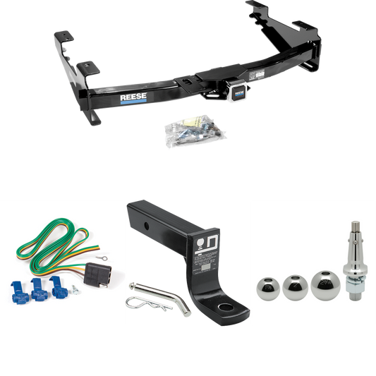 Fits 2003-2007 Chevrolet Silverado 3500 Trailer Hitch Tow PKG w/ 4-Flat Wiring + Ball Mount w/ 4" Drop + Interchangeable Ball 1-7/8" & 2" & 2-5/16" (For (Classic) Models) By Reese Towpower