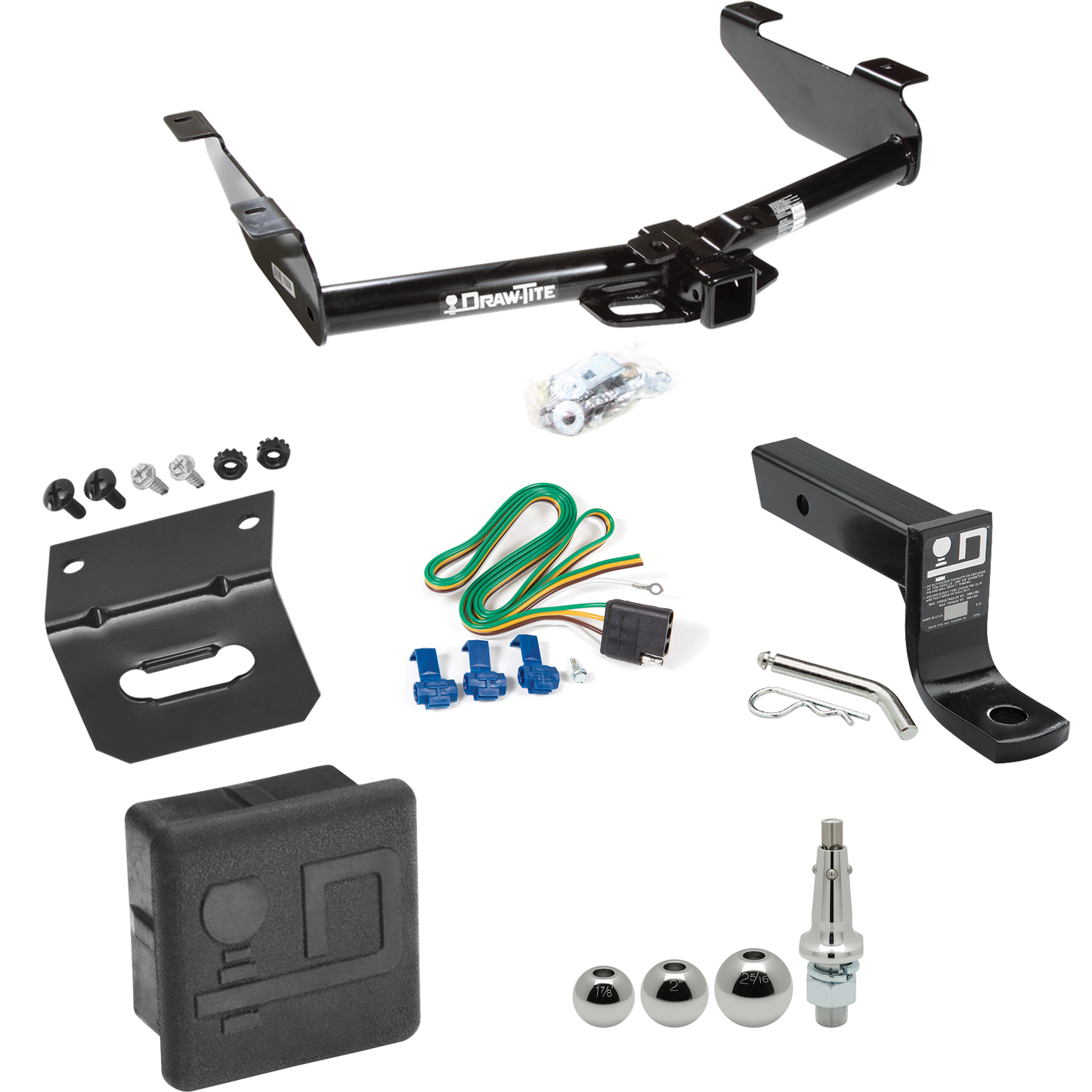 Fits 2003-2007 GMC Sierra 2500 HD Trailer Hitch Tow PKG w/ 4-Flat Wiring + Ball Mount w/ 4" Drop + Interchangeable Ball 1-7/8" & 2" & 2-5/16" + Wiring Bracket + Hitch Cover (For (Classic) Models) By Draw-Tite