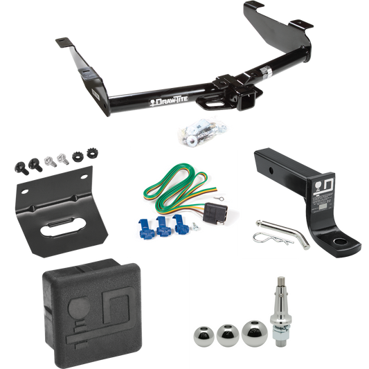 Fits 2003-2007 GMC Sierra 2500 HD Trailer Hitch Tow PKG w/ 4-Flat Wiring + Ball Mount w/ 4" Drop + Interchangeable Ball 1-7/8" & 2" & 2-5/16" + Wiring Bracket + Hitch Cover (For (Classic) Models) By Draw-Tite