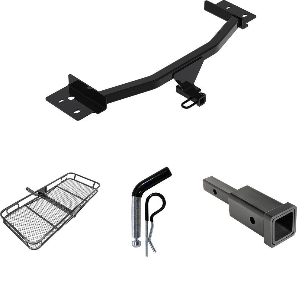 Se adapta al paquete de remolque con enganche para remolque Lincoln Aviator 2020-2023 con adaptador de enganche, receptor de 1-1/4" a 2" + pasador y clip de 1/2" + estante transportador de carga de 60" x 24" de Reese Towpower