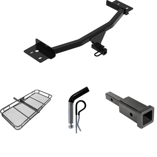 Fits 2020-2023 Lincoln Aviator Trailer Hitch Tow PKG w/ Hitch Adapter 1-1/4" to 2" Receiver + 1/2" Pin & Clip + 60" x 24" Cargo Carrier Rack By Reese Towpower