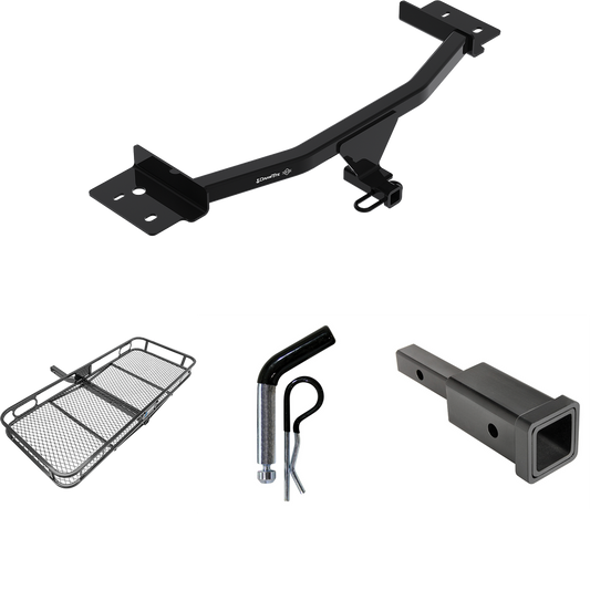 Fits 2020-2023 Ford Explorer Trailer Hitch Tow PKG w/ Hitch Adapter 1-1/4" to 2" Receiver + 1/2" Pin & Clip + 60" x 24" Cargo Carrier Rack By Draw-Tite