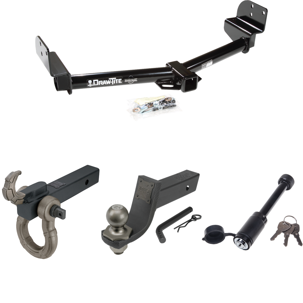 Fits 2003-2004 Lincoln Aviator Trailer Hitch Tow PKG + Interlock Tactical Starter Kit w/ 3-1/4" Drop & 2" Ball + Tactical Hook & Shackle Mount + Tactical Dogbone Lock By Draw-Tite