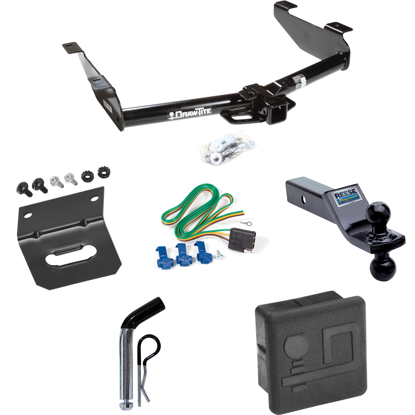 Se adapta al paquete de enganche de remolque GMC Sierra 3500 2003-2007 con 4 cables planos + soporte de bola doble de 1-7/8" y 2" bolas de remolque + pasador/clip + soporte de cableado + cubierta de enganche (para modelos (clásicos)) Por Draw-Tite