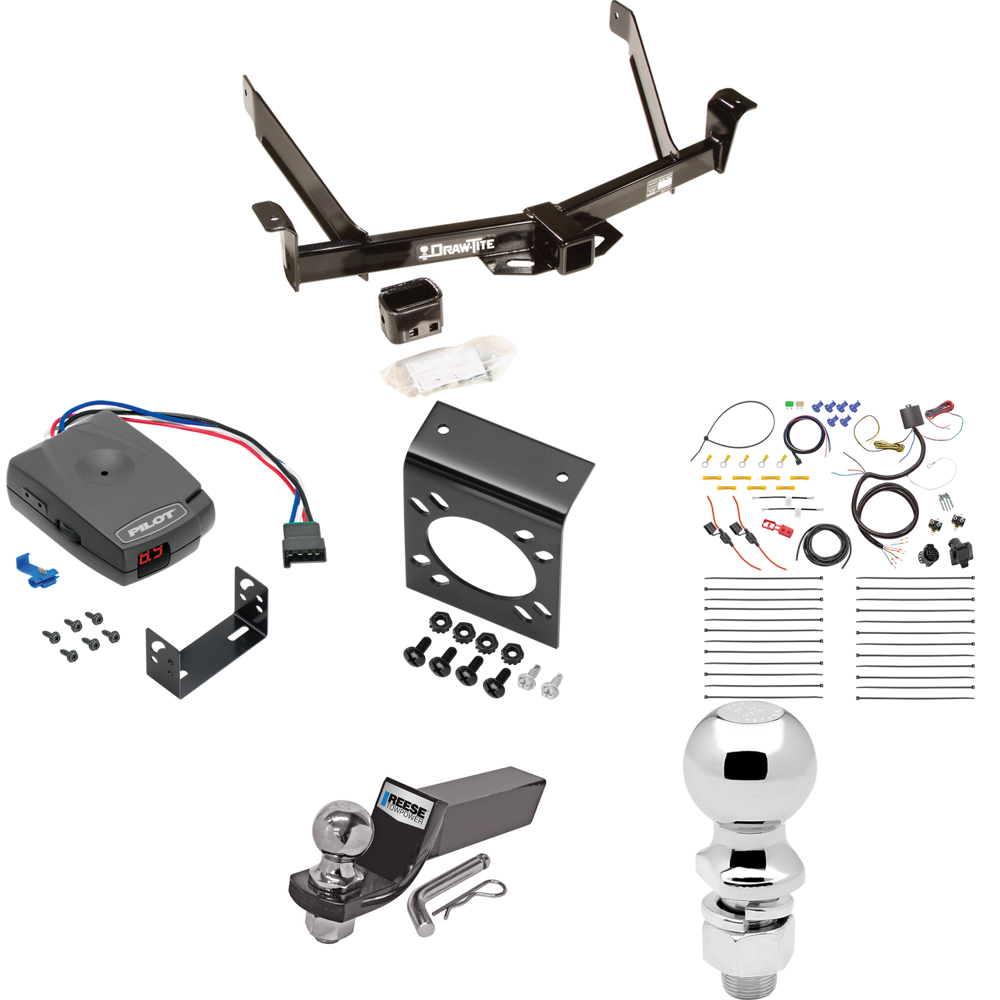 Fits 1997-2001 Mercury Mountaineer Trailer Hitch Tow PKG w/ Pro Series Pilot Brake Control + 7-Way RV Wiring + 2" & 2-5/16" Ball & Drop Mount By Draw-Tite