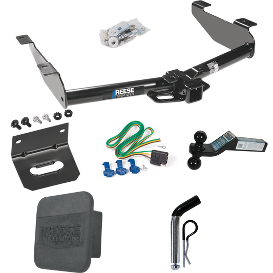 Fits 2001-2002 GMC Sierra 3500 Trailer Hitch Tow PKG w/ 4-Flat Wiring + Dual Ball Ball Mount 2" & 2-5/16" Trailer Balls + Pin/Clip + Wiring Bracket + Hitch Cover By Reese Towpower