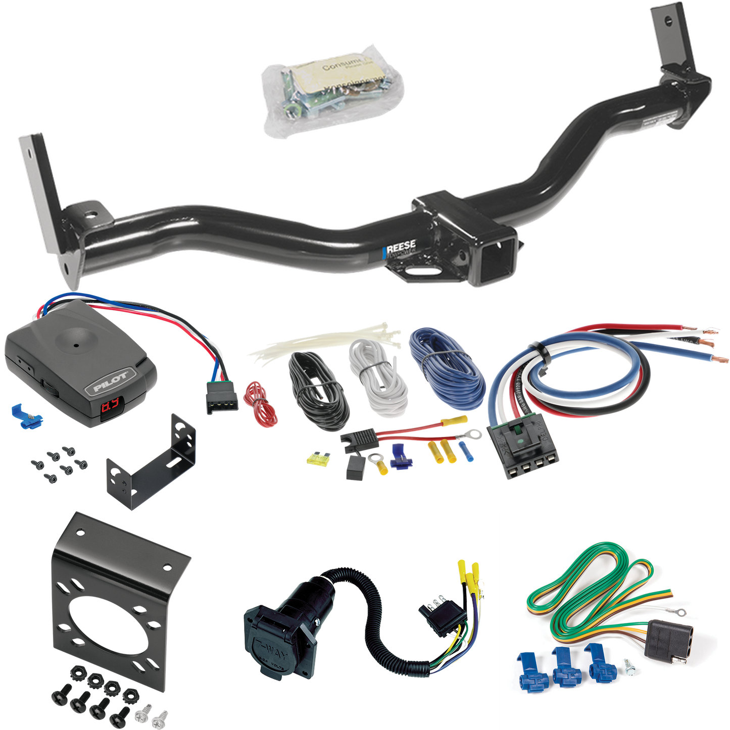 Fits 1991-1994 Ford Explorer Trailer Hitch Tow PKG w/ Pro Series Pilot Brake Control + Generic BC Wiring Adapter + 7-Way RV Wiring By Reese Towpower