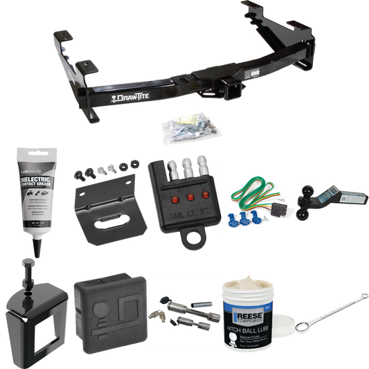 Fits 2003-2007 GMC Sierra 2500 HD Trailer Hitch Tow PKG w/ 4-Flat Wiring + Dual Ball Ball Mount 2" & 2-5/16" Trailer Balls + Wiring Bracket + Hitch Cover + Dual Hitch & Coupler Locks + Wiring Tester + Ball Lube + Electric Grease + Ball Wrench + Anti