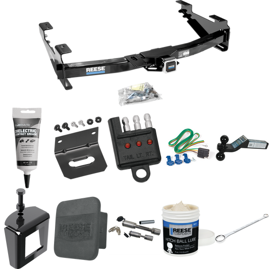 Fits 2003-2007 GMC Sierra 2500 HD Trailer Hitch Tow PKG w/ 4-Flat Wiring + Dual Ball Ball Mount 2" & 2-5/16" Trailer Balls + Wiring Bracket + Hitch Cover + Dual Hitch & Coupler Locks + Wiring Tester + Ball Lube + Electric Grease + Ball Wrench + Anti