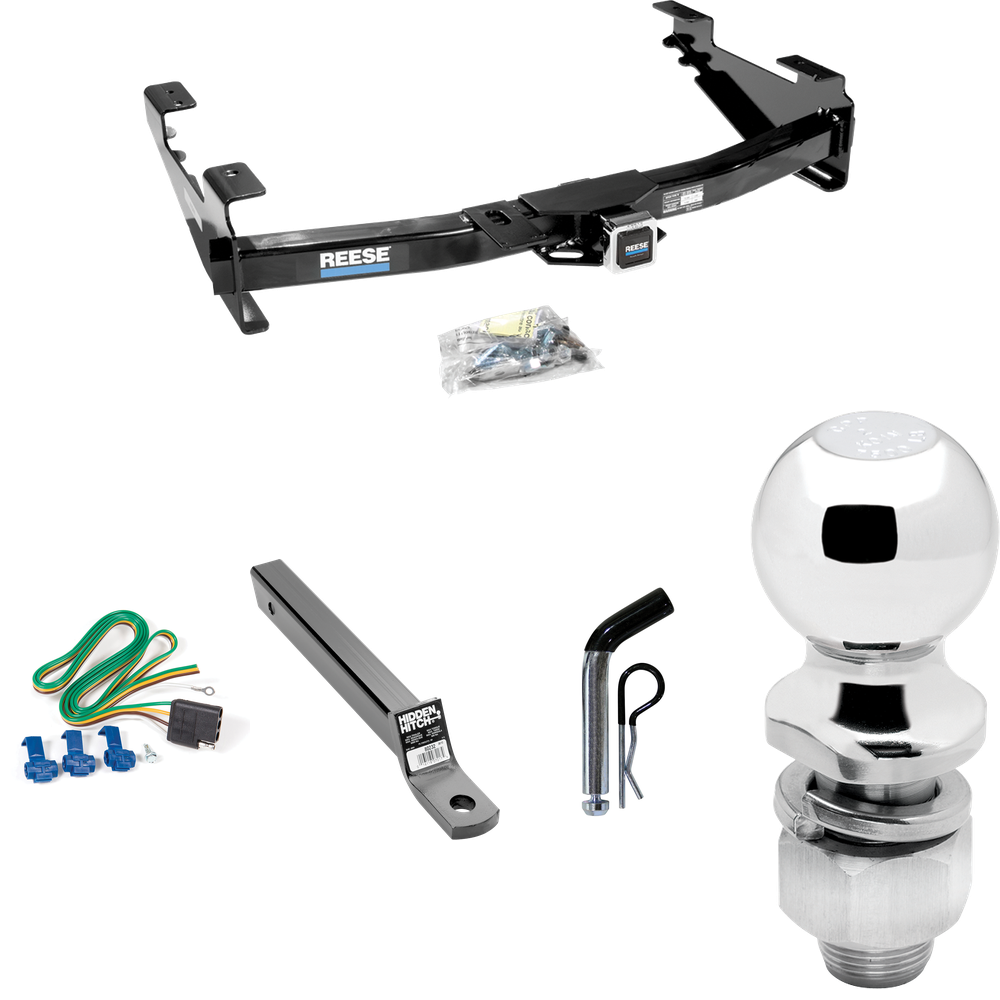 Fits 2003-2007 GMC Sierra 3500 Trailer Hitch Tow PKG w/ 4-Flat Wiring + Extended 16" Long Ball Mount w/ 2" Drop + Pin/Clip + 2" Ball (For (Classic) Models) By Reese Towpower