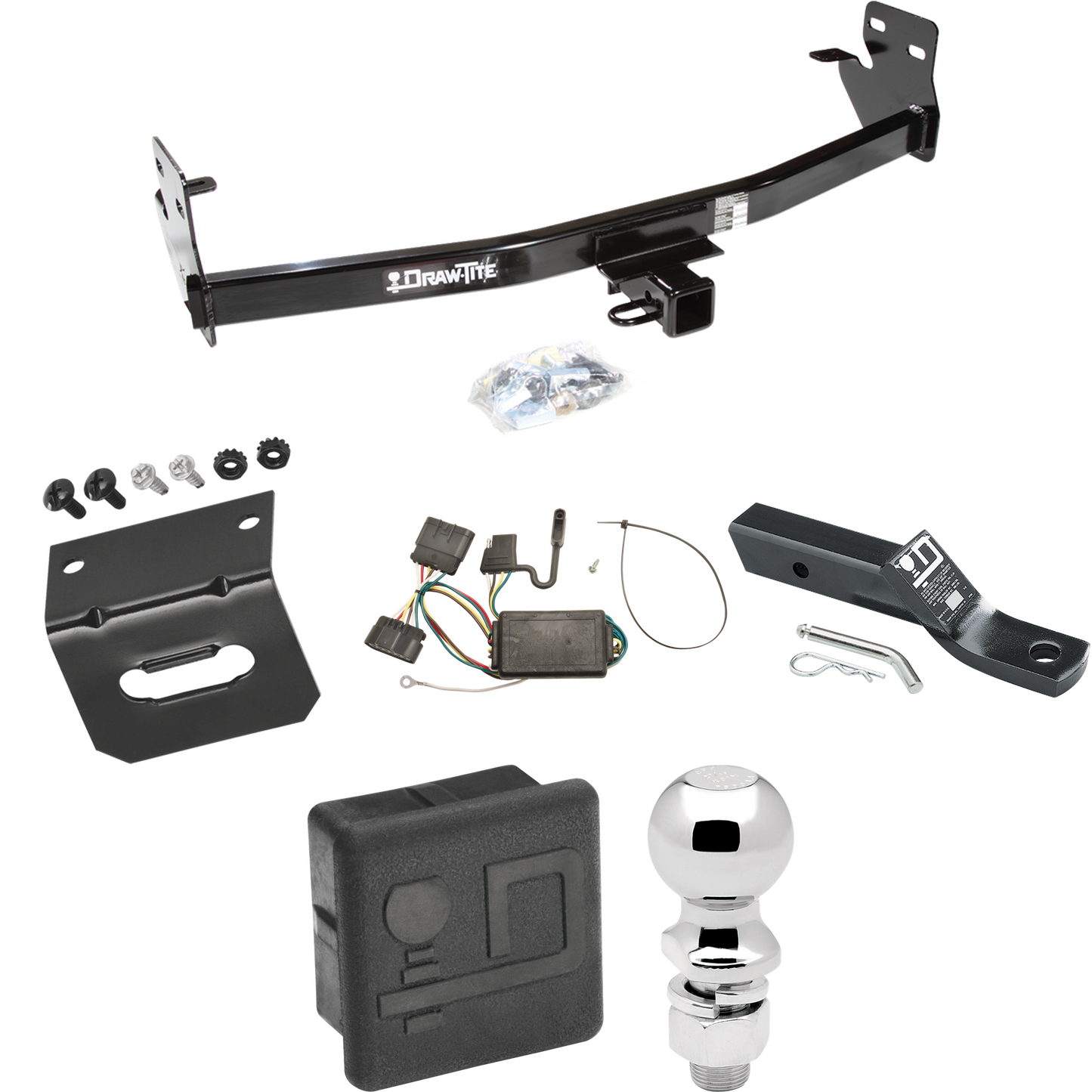 Se adapta al paquete de enganche de remolque Isuzu i-350 2006-2006 con 4 cables planos + soporte de bola con caída de 2" + bola de 2-5/16" + soporte de cableado + cubierta de enganche de Draw-Tite