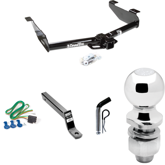 Fits 2001-2002 GMC Sierra 3500 Trailer Hitch Tow PKG w/ 4-Flat Wiring + Extended 16" Long Ball Mount w/ 4" Drop + Pin/Clip + 2" Ball By Draw-Tite