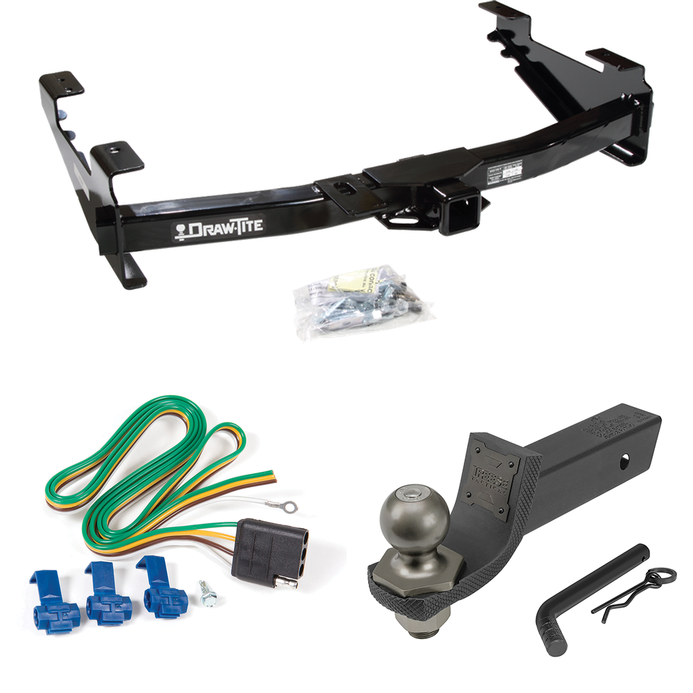 Fits 2003-2007 GMC Sierra 3500 Trailer Hitch Tow PKG w/ 4-Flat Wiring + Interlock Tactical Starter Kit w/ 2" Drop & 2" Ball (For (Classic) Models) By Draw-Tite